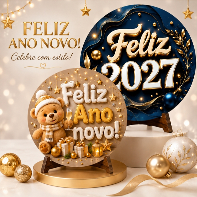 Painel Redondo de Mesa Ano Novo 2027 Réveillon Mini Painel 50 ou 150cm Decoração Festa Feliz Ano Novo Fundo Fotográfico