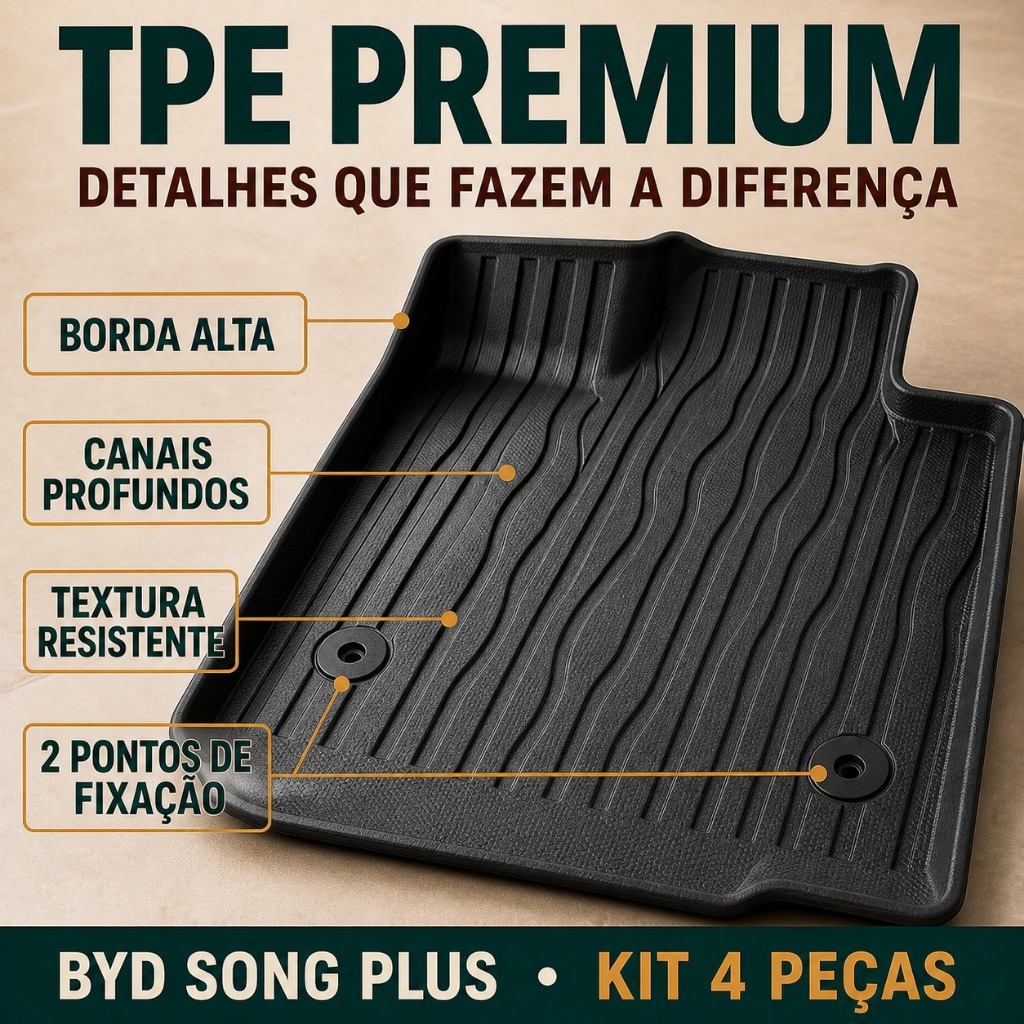Jogo De Tapetes Com 4 Peças Premium Bandeja Borda Alta Borracha Tpe 3D Para Byd Song Plus 2022-2026 · foto 2