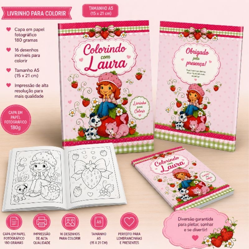 Livrinho Personalizado Moranguinho - Para Colorir Lembrancinhas de Aniversário Kit Festa