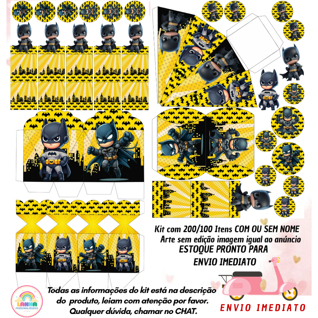 TEMA: BATMAN CUTE kit lembrancinha com 200/100 ITENS SEM/COM NOME