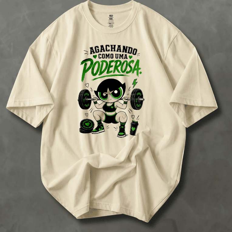 Camiseta Oversized Feminina Algodão Estampa Academia Engraçada Poderosa Fitness Plus Size Conforto