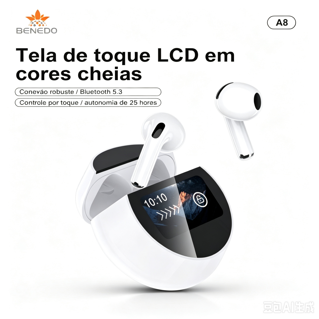 Fone de ouvido A8 Com Bluetooth Premium Compatível Tela Recebe Mensagem E Atende Ligacao Musica