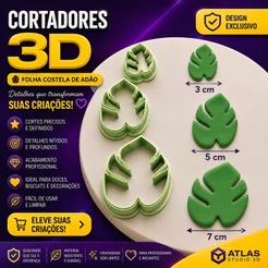 Kit 3 Cortadores Folha Costela de Adão Premium, 7cm-5cm-3cm-Pasta americana, pasta de leite em pó