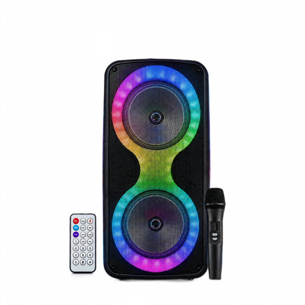 Caixa de Som 800W RMS Bluetooth/USB/TF/AUX 2900mAh Luz RGB com Karaokê e Microfone Sem Fio - Rodas