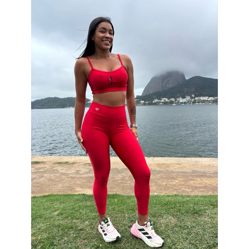 Conjunto Feminino Fitness Calça e Top Cropped Cintura Alta Academia Suplex Moda Fitness