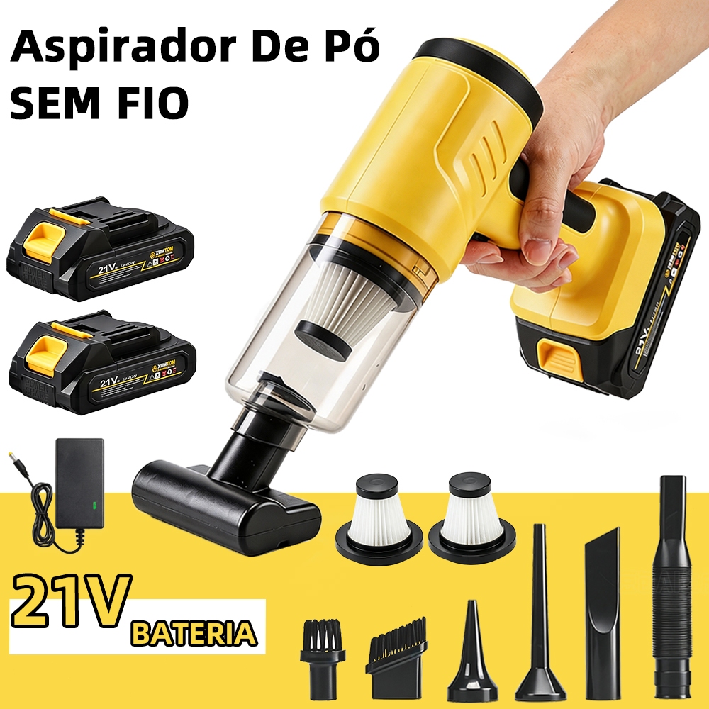 Aspirador De Pó Soprador Sem Fio Turbo Portátil 7 Em 1 com 2 Baterias Recarregável Para Casa e Carro