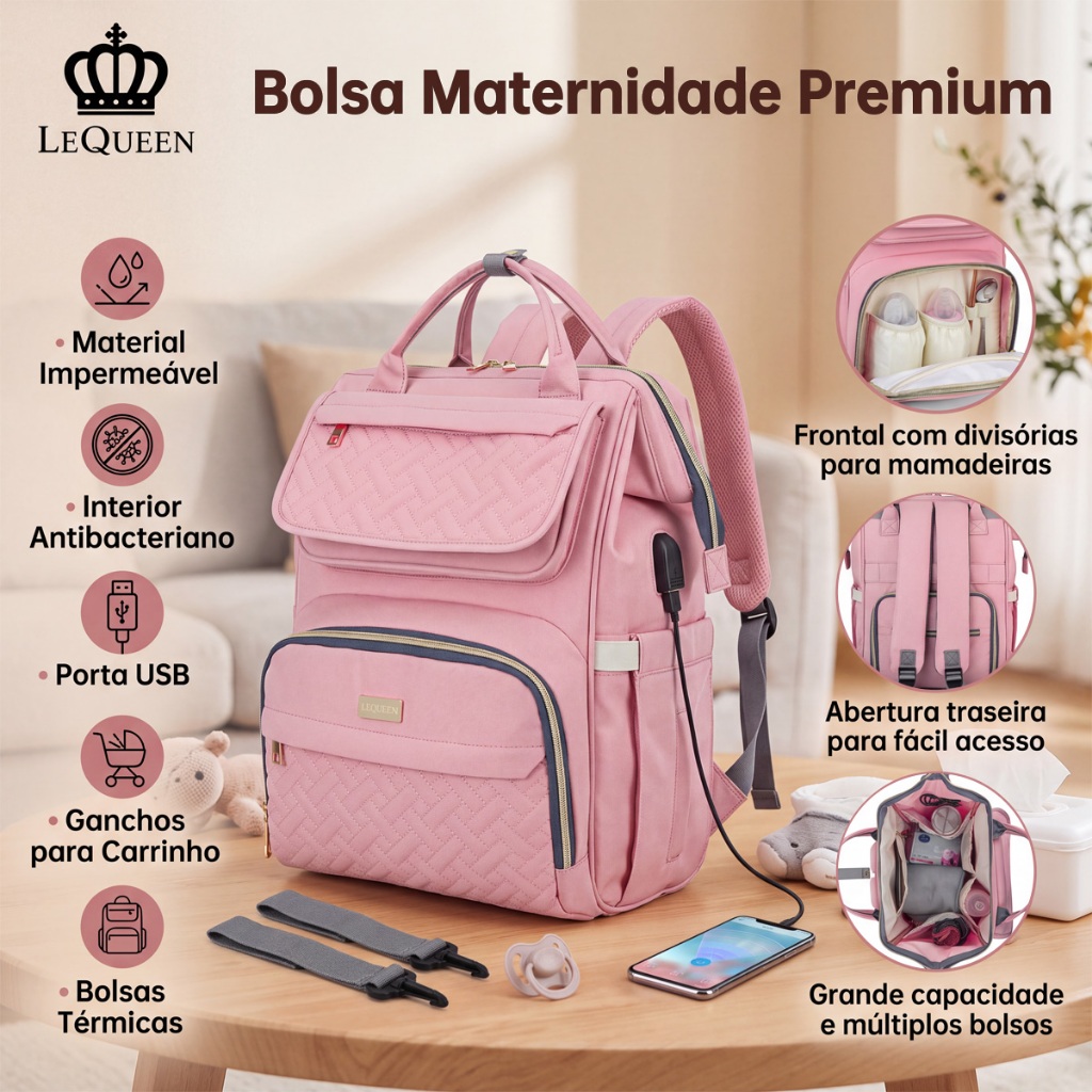 Mochila Saída Maternidade Lequeen Bolsa Mãe e Bebê