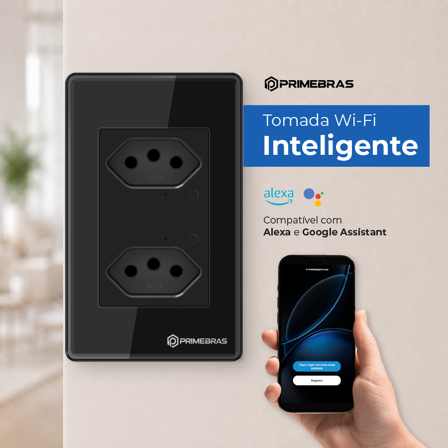 Tomada Dupla Inteligente Wi-fi Primebras 2 Canais TP1020 Preto
