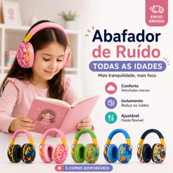 Protetor Auricular Abafador de Ruído Infantil Adulto Tipo Concha Ajustável Autismo TDAH Estudo Dormir Viagem