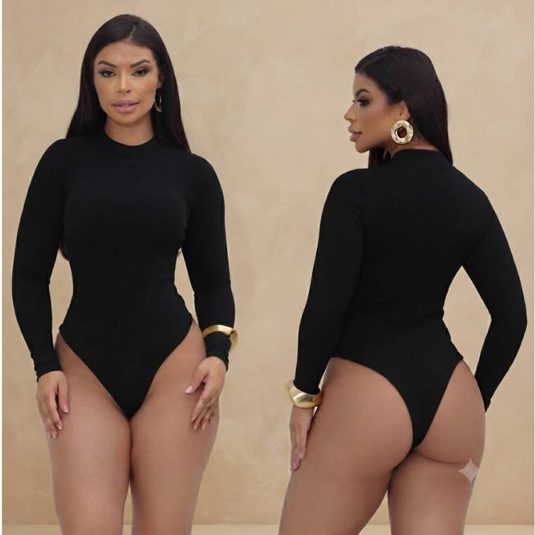 Body  Blusa Feminino Manga Longa Gola Alta Ana Ruga Canelado Blusa Segunda Pele Frio Inverno