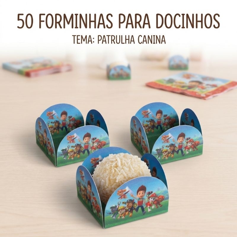 Kit 50 forminhas 4 Pétalas para docinhos Patrulha Canina - Festa Aniversário Forminha de brigadeiro Patrulha Canina