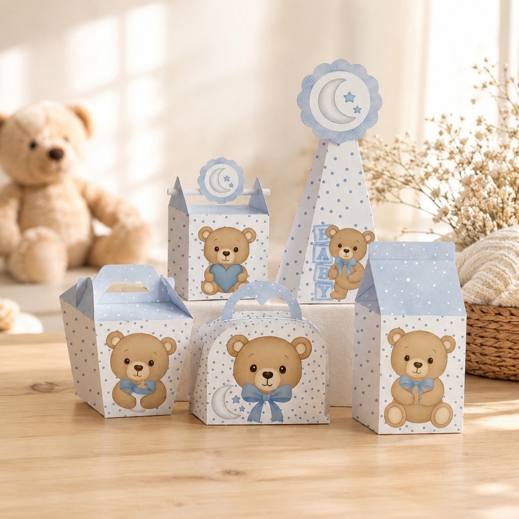 Caixinhas CHÁ DE BEBÊ URSINHO - Caixinhas para decoração e lembrancinha de aniversário - Pegue e Monte