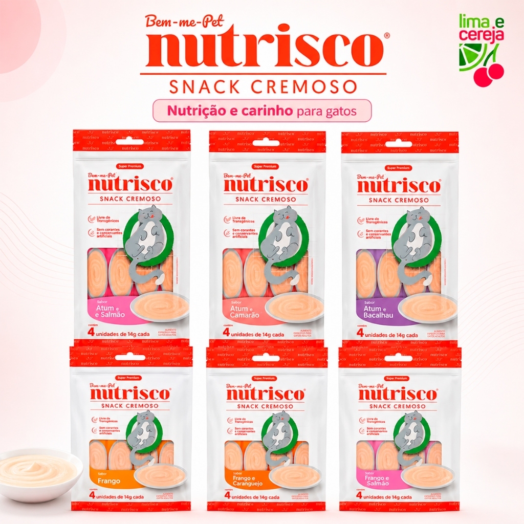 Snack Cremoso Nutrisco Para Gatos Sabores Variados 6 Pacotes Premium 24 Tubos 56g Pet