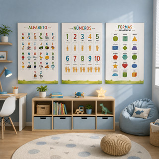 Quadro Educativo Infantil Alfabeto Números e Formas Geométricas