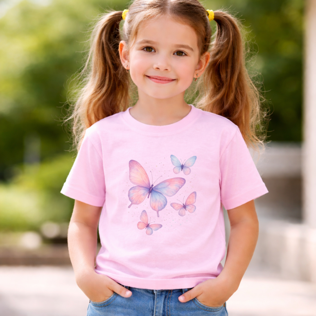 Camiseta Infantil Menina Borboleta 100% Algodão | Blusa Infantil Feminina Estampada | Moda Menina
