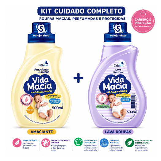 Kit Vida Macia Lava Roupas + Amaciante Glicerina Camomila 500ml Original