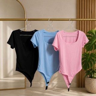 Kit 3 Body Feminino Decote Quadrado Manguinha Curta Suplex Verão