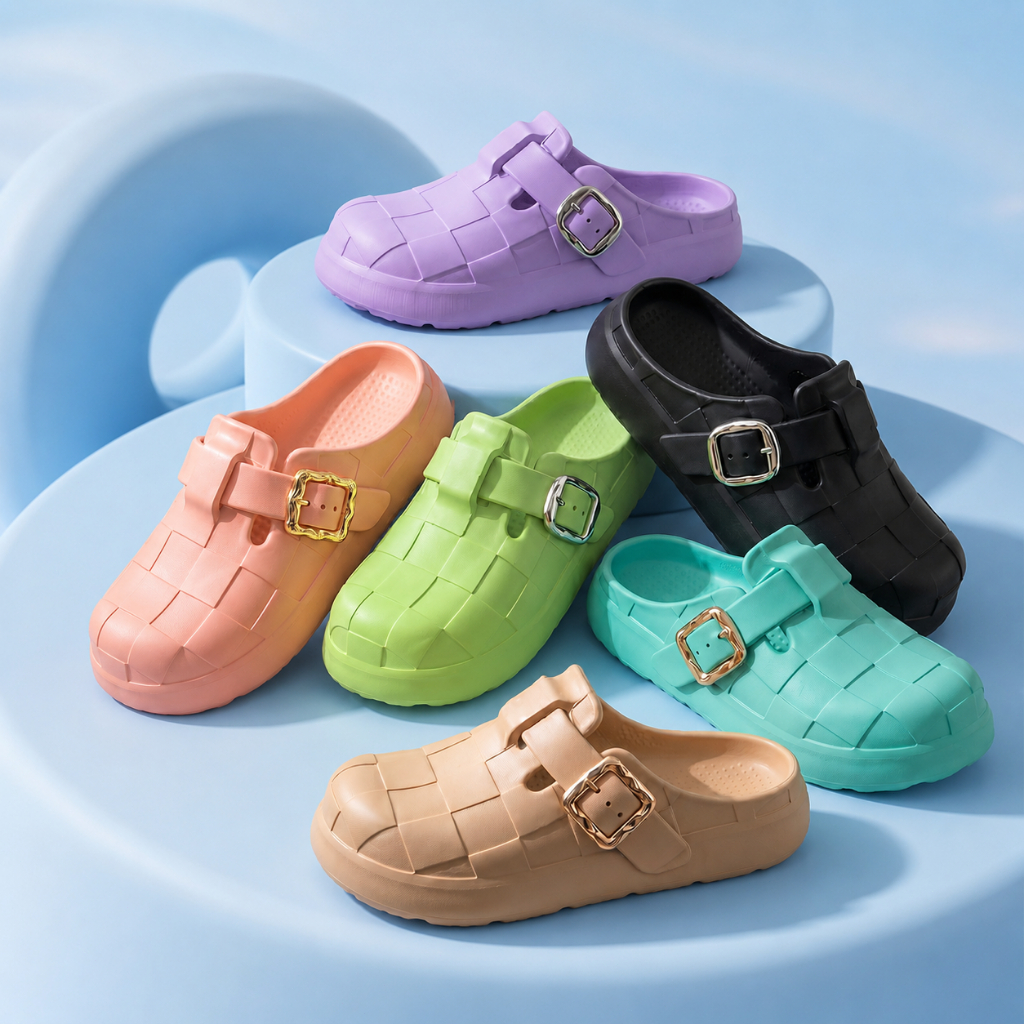 Chinelo Feminino Fechado Plataforma Xadrez Leve Confortável Casual Antiderrapante Ideal para Longas Horas em Pé