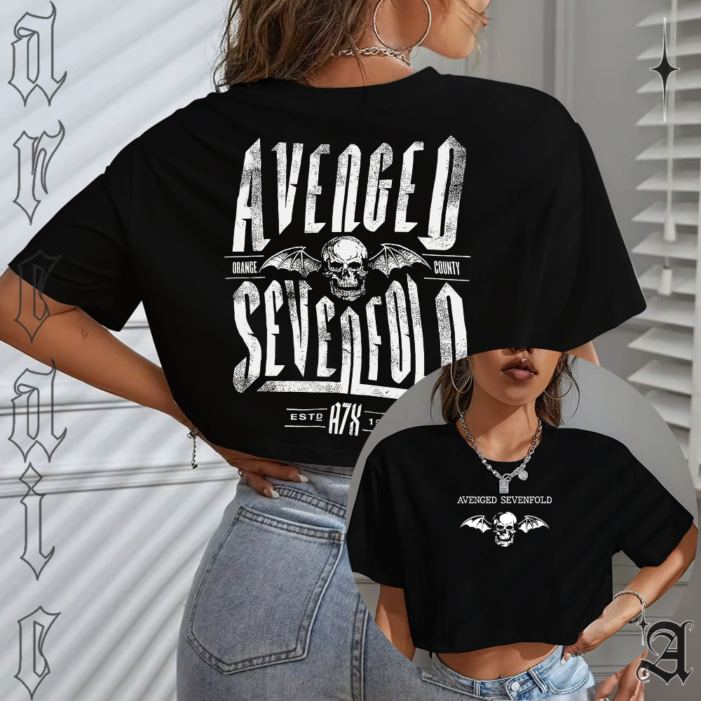 Camiseta Cropped Oversized Avenged Sevenfold A7X World Tour 2026 Banda Heavy Metal Feminina Tee Aesthetic Estampada