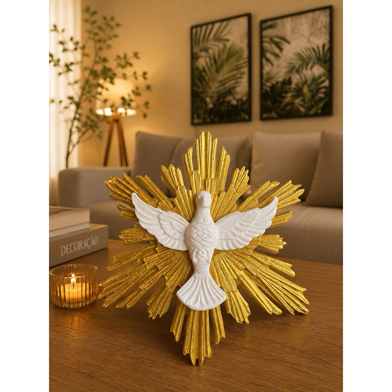 Divino Espírito Santo Decorativo Dourado e Branco | Decoração Católica Religiosa | Impressão 3D