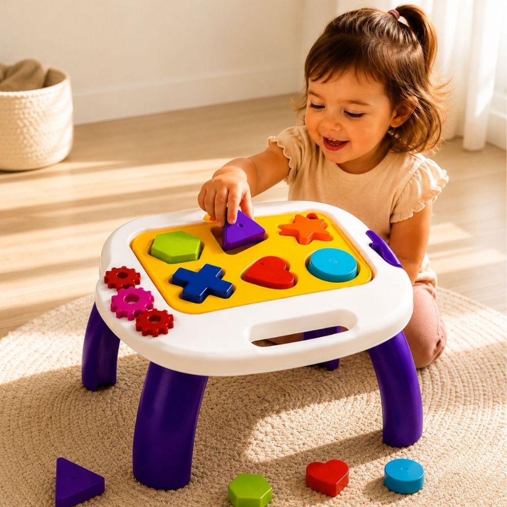 Mesa Didática Infantil Educativa Com Formas Encaixe Formas Coordenação Motora +11 Meses