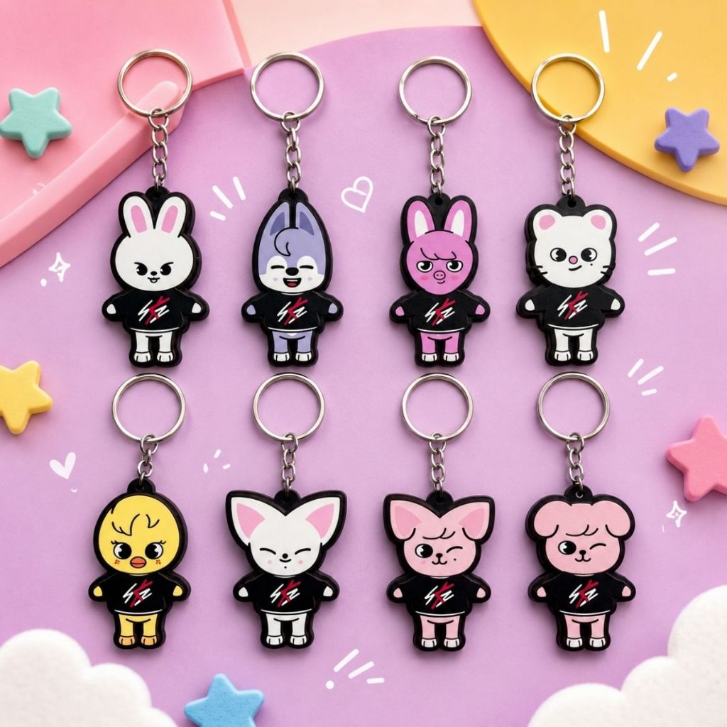 Kit Chaveiros SKZOO Stray Kids em MDF 5cm K-Pop Colecionável Wolf Chan Leebit Dwaekki Jiniret