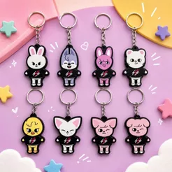 Kit Chaveiros SKZOO Stray Kids em MDF 5cm K-Pop Colecionável Wolf Chan Leebit Dwaekki Jiniret