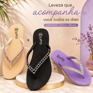 Kit 3  Chinelos Strass Premium Feminino com Brilho Leve e Macio Chinelo Gliter Brilho Original