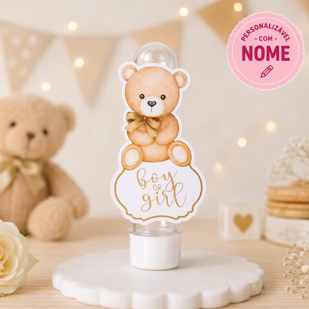 40~60 Apliques para Tubete Ursinho Neutro Cha Revelação Cha de Bebe Festa Infantil Lembrancinhas Personalizadas Mimo