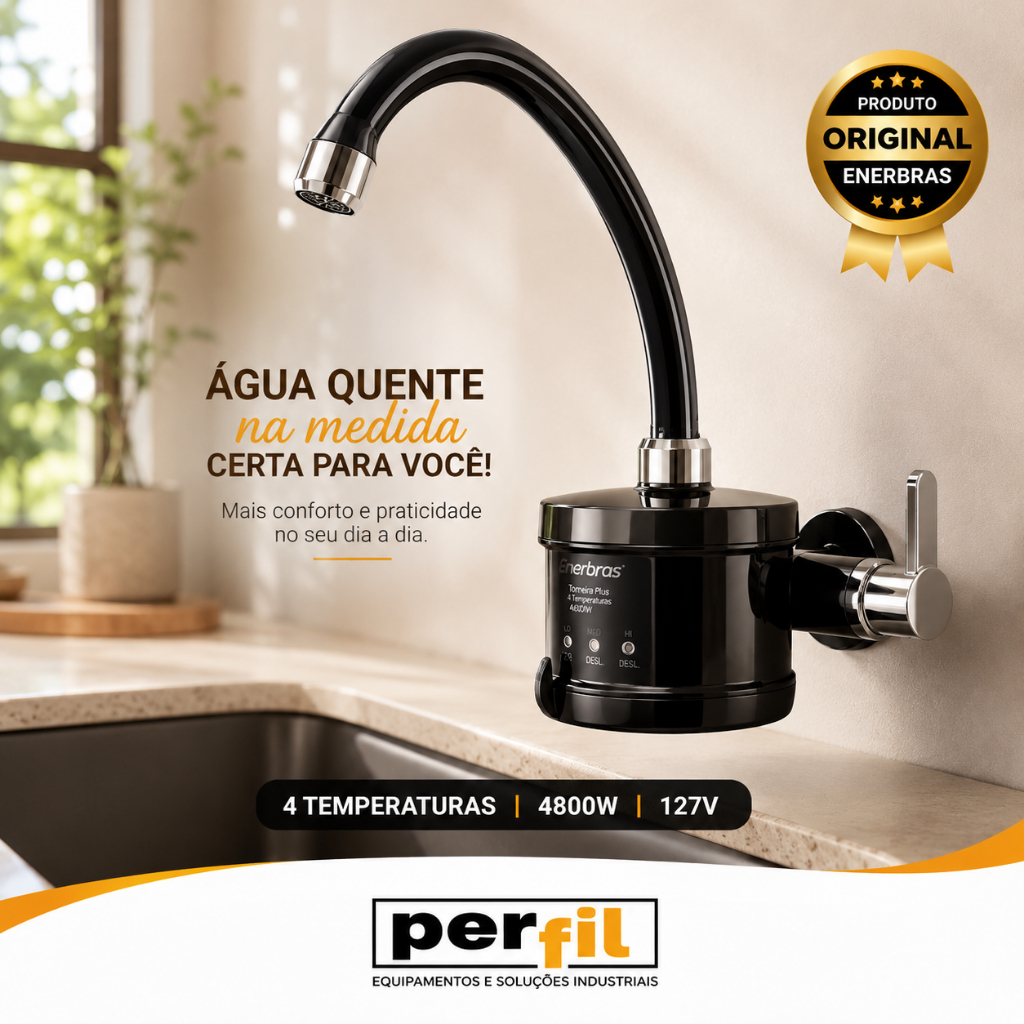 TORNEIRA PLUS 4 TEMPERATURAS 4800W 127V PRETO CROMADA ENERBRAS TORNEIRA ELETRICA TORNEIRA PRETA