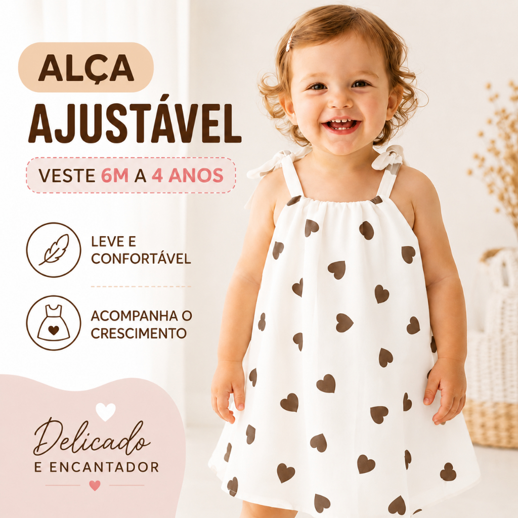 Vestido Infantil Menina Ajustável 6 Meses a 4 Anos Estampado Verão Festa Casual - bata
