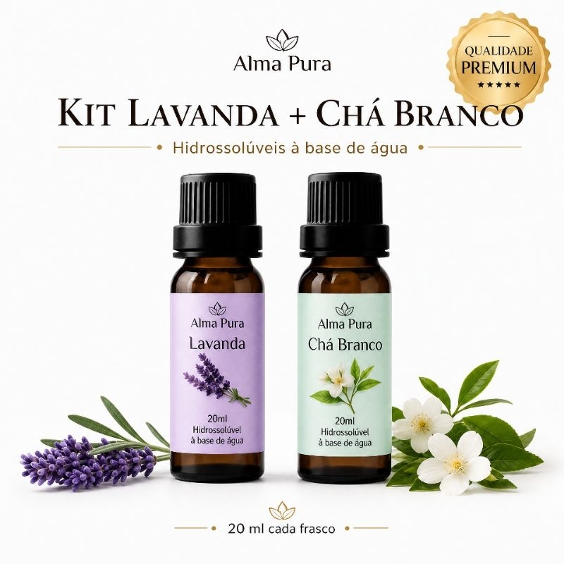 Kit 2 Essências para Aromatizador e Difusor de Ar 20ml – Lavanda + Eucalipto, Capim-limão, Jasmim, Chá Branco ou Talco