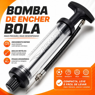 Bomba de Ar Penalty Dupla Ação - Bomba de Encher Pneu de Bike e Bola Compacta Portátil com Bico e Agulha  Futebol Volei
