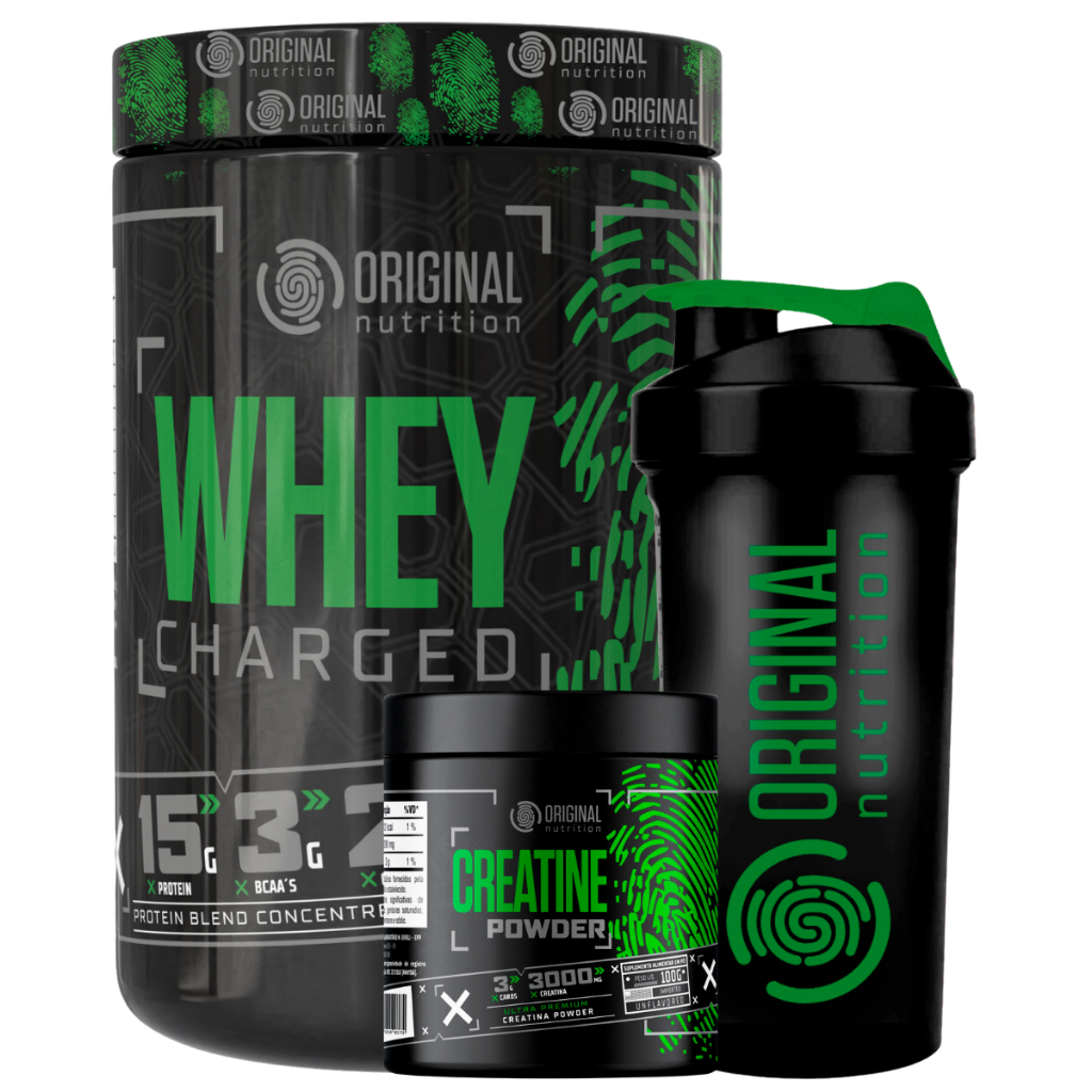 Kit Whey Protein Charged 900g + Creatina 100g + Coqueteleira - Original Nutrition