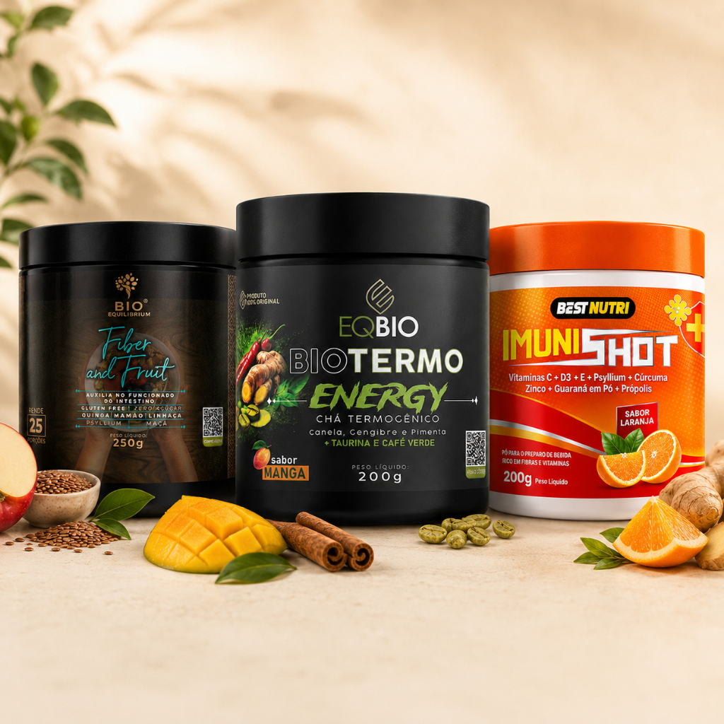 Kit 3 Produtos BioTermo Energia + ImuniShot + Fibras e Frutas | EQBIO