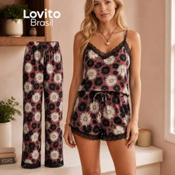 Lovito Kit de Pijamas Feminino com Três peças Estampa Floral PJB796BRL826