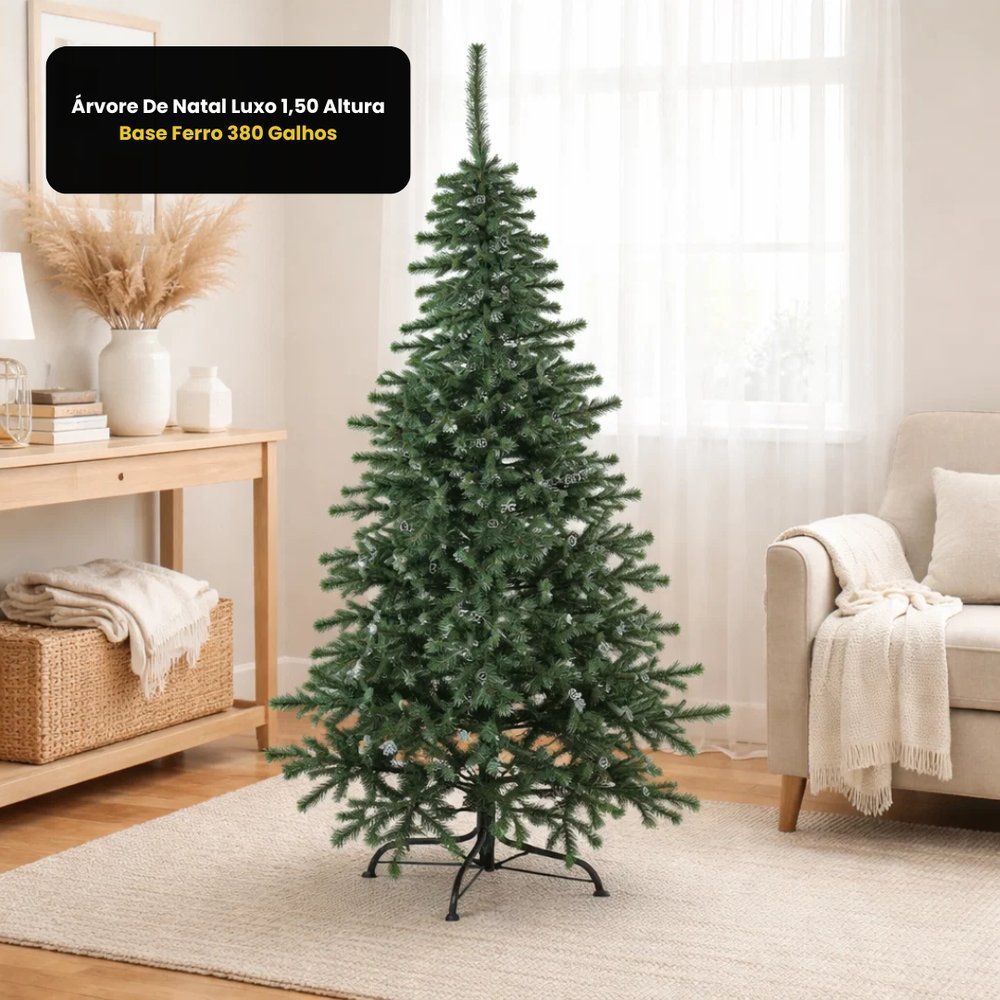 Árvore De Natal Luxo 1,50 Altura Base Ferro 380 Galhos