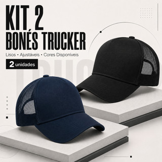 Kit 2 Boné Trucker com Tela Traseira Aba Curva Masculino Feminino Regulagem Snapback
