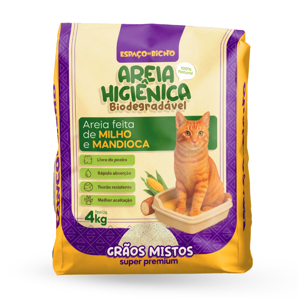 Areia Higiênica Biodegradável Espaço do Bicho Grãos Mistos 4kg – Milho e Mandioca (100% Natural)