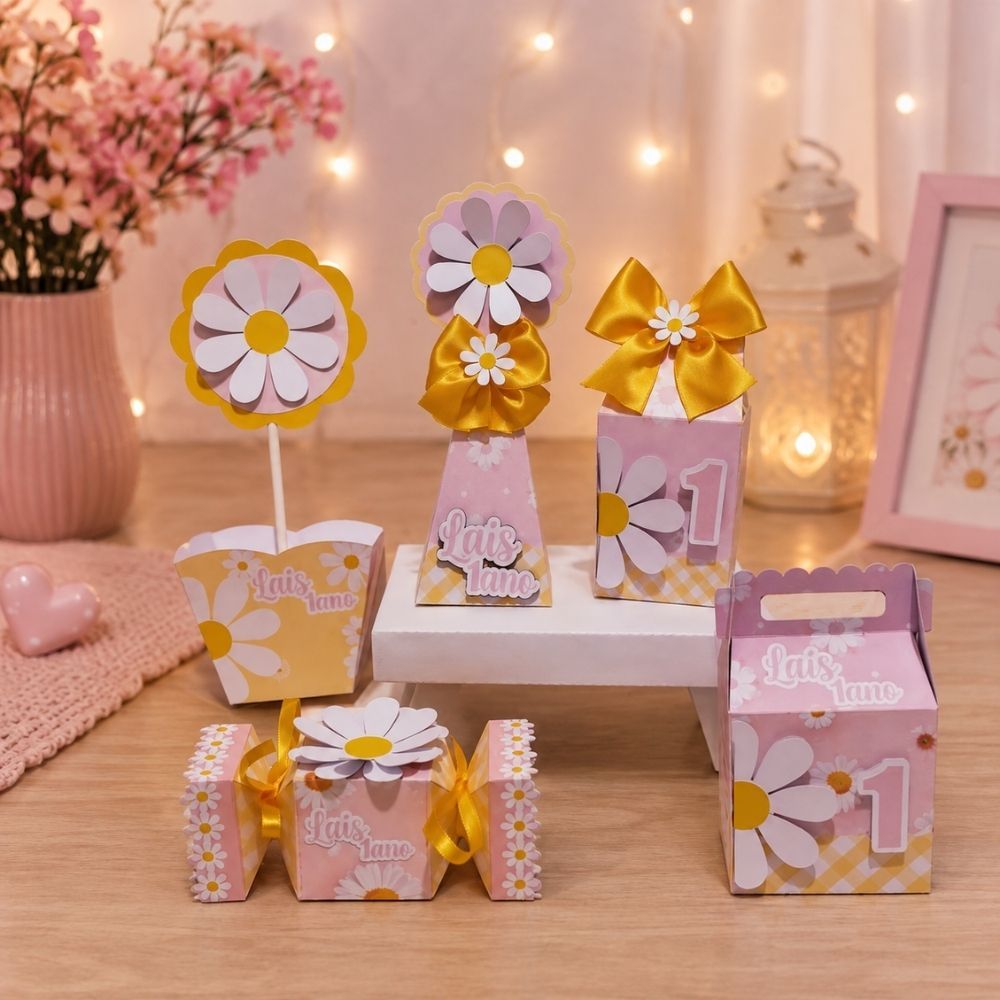 Kit Festa- Lembrancinhas Personalizadas Margarida - Caixinhas Personalizadas - Papelaria personalizada