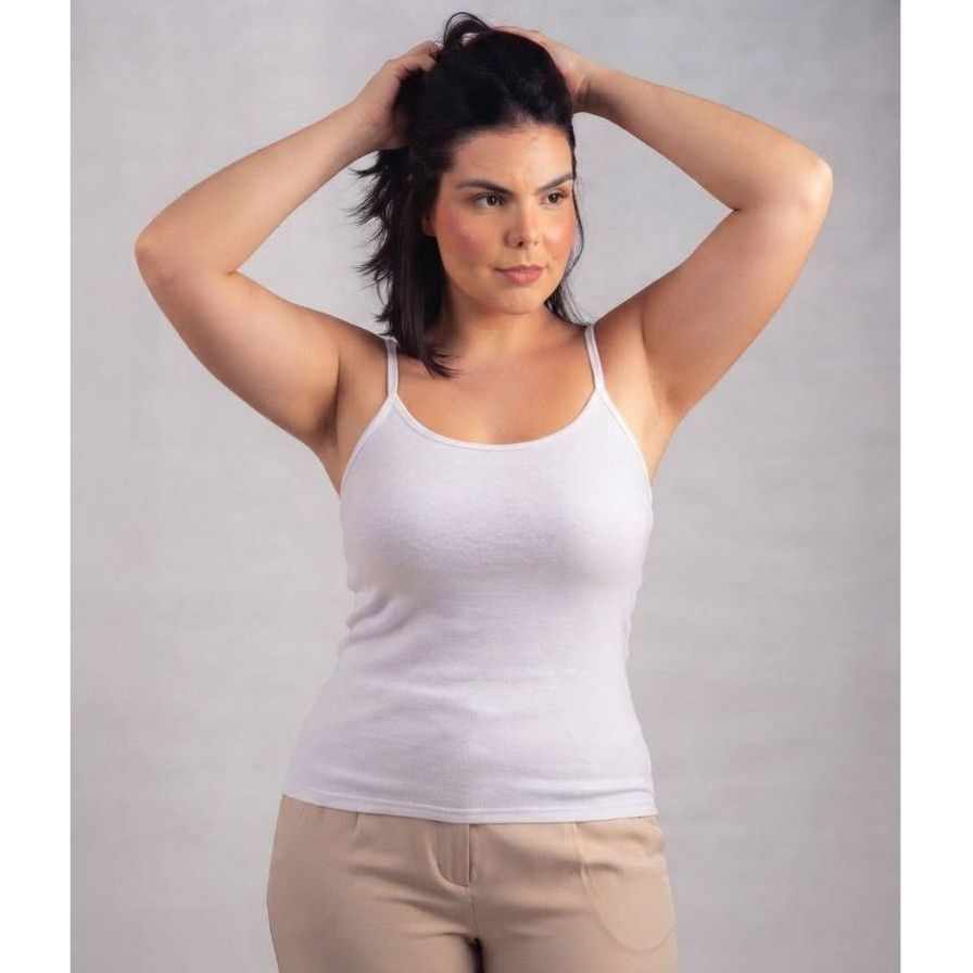Regata Feminina Básica Blusinha Branca de Algodão Premium Alça Fina Conforto Casual Dia a Dia