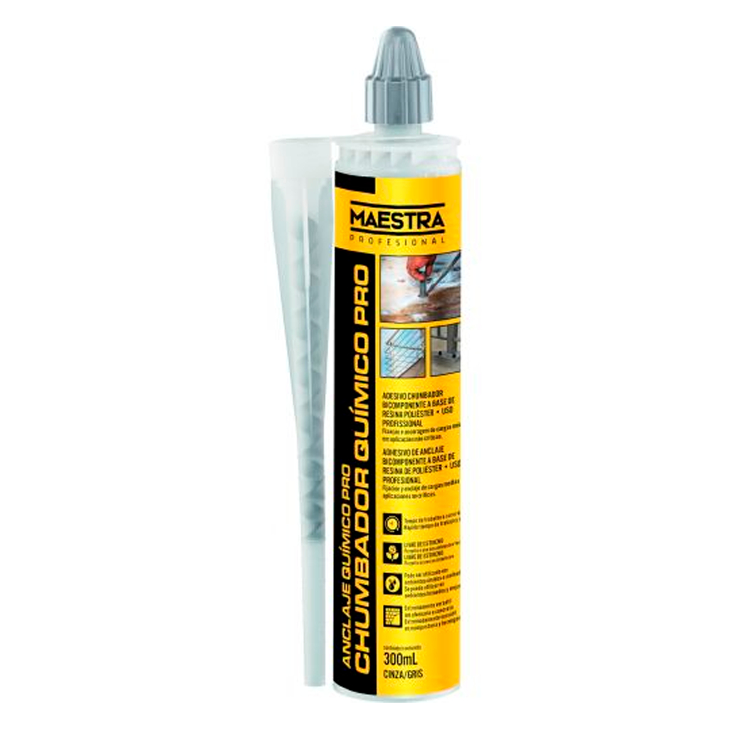 Chumbador Químico PRO CINZA 480g 300ml MAESTRA Fixação Extra Forte Fundação Construção Civil
