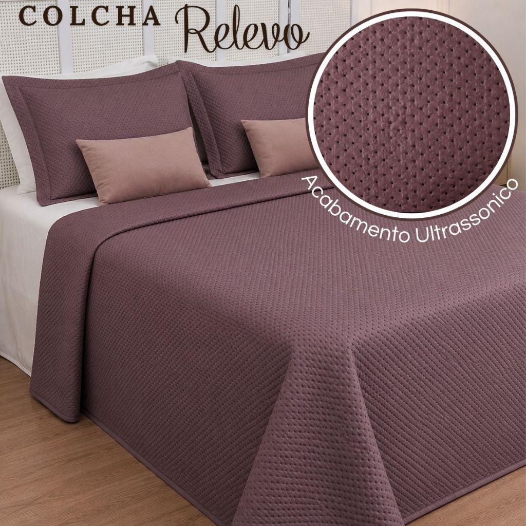 Kit Colcha Cobre Leito Casal Queen King Lisa 3 Pçs Com Porta Travesseiro Relevo Habitat Várias Cores