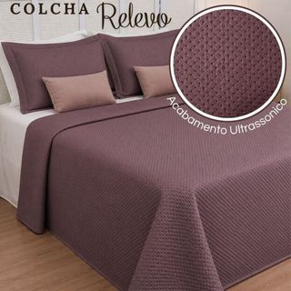 Kit Colcha Cobre Leito Casal Queen King Lisa 3 Pçs Com Porta Travesseiro Relevo Habitat Várias Cores