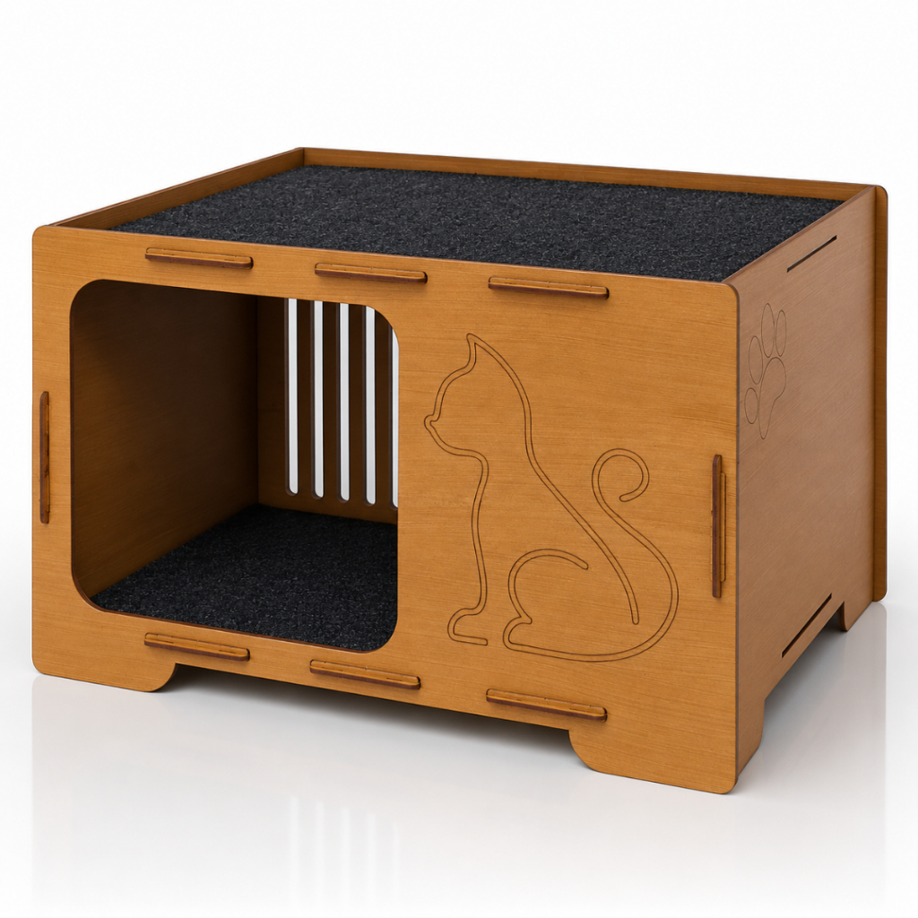 Casa Toca Para Gatos Em MDF Com 2 Tapetes Arranhador 45x30x30cm