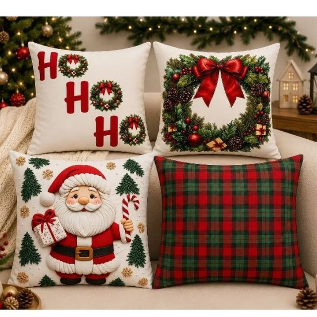 kit com 4 almofadas de natal Premium 45x45 SUEDE (COM REFIL DE SILICONE)ENVIO IMEDIAT0