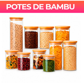 Potes de Vidro 200/300/550/1200/1500/1700/2000ml com Tampa de Bambu Hermético Mantimentos…