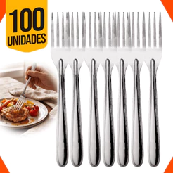 Kit 100 Unidades Garfo de Mesa Inox Para Almoço Jantar Casa Cozinha Buffet Restaurante Casa Bares