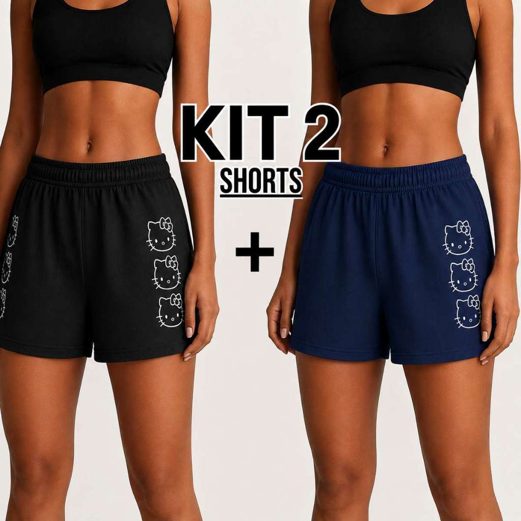 Kit 2 Short Tactel Feminino Hello Elastano Cores Básicas Academia Corrida Moda Praia Verão Piscina