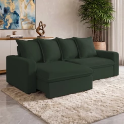 Sofá Retrátil Reclinável Para Sala de Estar Living 235cm Vêneto F04 Veludo Verde - Lyam Decor